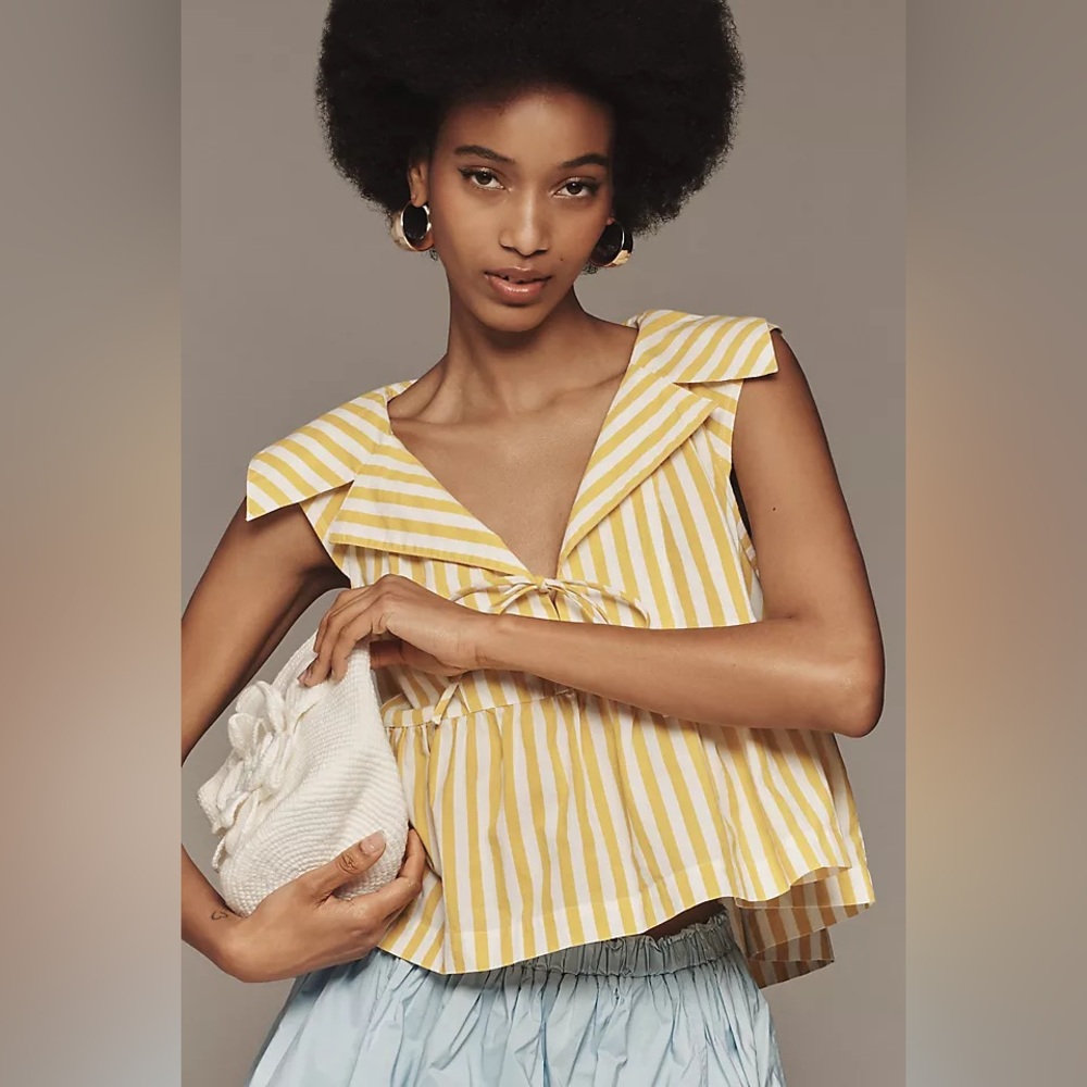 🌼ANTHROPOLGIE🌼 NWT Yellow Striped Sleeveless Top, Size XL - Picture 8 of 10